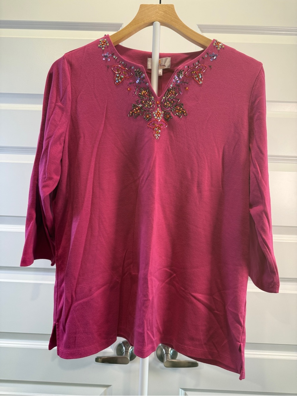 Quacker Factory Fuchsia Embellished V-Neck Tunic